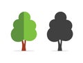 Tree icon vector black and green flat oak silhouette shape flat pictogram, simple cartoon graphic clipart illustration isolated on Royalty Free Stock Photo