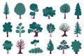 Tree icons. Forest plant silhouettes, green park landscape with branch and summer leaves, nature earth spring garden Royalty Free Stock Photo