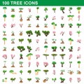 100 tree icons set, cartoon style Royalty Free Stock Photo