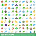 100 tree icons set, isometric 3d style Royalty Free Stock Photo