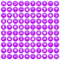 100 tree icons set purple Royalty Free Stock Photo