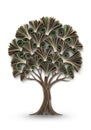 Tree illustration creatively composed of layered, spiral-bound books Royalty Free Stock Photo