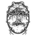 Tree inside a frame, illustration, black and white