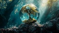 Tree inside a transparent sphere in a mystical forest setting Royalty Free Stock Photo