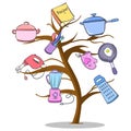 Tree kitchen set accessories doodle Royalty Free Stock Photo