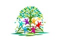 Tree, knowledge, logo,open book, children, symbol, bright education vector concept design