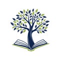 Tree of Knowledge Logo with Open Book Concept Royalty Free Stock Photo