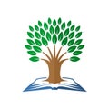 Tree of knowledge logo. Open book and tree.