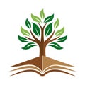Tree of Knowledge Logo: Open Book with Tree Roots and Leaves Design Royalty Free Stock Photo