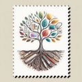 Tree of knowledge symbolizing digital information growth and learning concepts Royalty Free Stock Photo