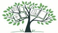 Tree with leaf books and notebook, combined learning resources, Vector Design, Generative AI Royalty Free Stock Photo