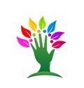 Tree leafs hand logo