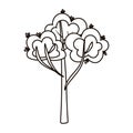 Tree leaves botanical cartoon isolated icon line style