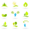 Tree, leaves and ecology icon set, green