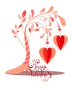 Tree with leaves and hearts, hand text Happy Valentines Day Royalty Free Stock Photo