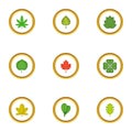 Tree leaves icons set, cartoon style Royalty Free Stock Photo