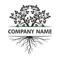 Tree with Leaves and Roots. Vector Illustration. Company name