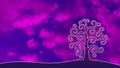 The tree of life against a background of clouds in a blue and purple tonality.