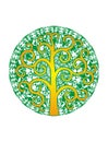 Tree of life against a background of green mandala. Logo. Spiritual symbol Royalty Free Stock Photo