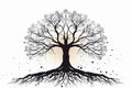 The tree of life black color including the roots on white background generative AI