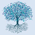 Tree of life or yggdrasil blue round flowers