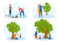 Tree life cycle, growth metaphor, grow stages of people and tree from seed to large plant, Couple, young family and Royalty Free Stock Photo