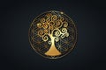 Tree of life and flower of life, gold spiritual mandala, Sacred Geometry. Bright golden symbol of harmony and balance. logo icon Royalty Free Stock Photo