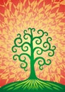 The tree of life on a green hill. The formula of the universe. Spiritual symbol. Royalty Free Stock Photo