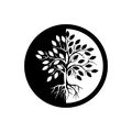 Tree of life icon, sign, logo, button, illustration with tree and roots silhouette Royalty Free Stock Photo