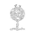 Tree of life and love.Two birds . Hand drawn Doodle background. Vector illustration