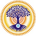 The tree of life and mandala with om, aum, ohm sign.