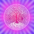 The tree of life. Mandala. Symbolic pattern in colorful blues and purples.