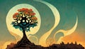 Tree of life, sacred symbol. Individuality, prosperity and growth concept. 3D illustration