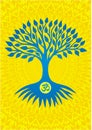 The tree of life with the sign Om / Aum / Ohm  on the background against the backdrop of an openwork yellow mandala. Royalty Free Stock Photo