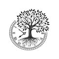Tree of life silhouette with clock face, time growth nature concept art Royalty Free Stock Photo