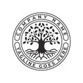 Tree of Life Stamp Seal Emblem Oak Banyan tree logo design inspiration. Coat of arms of Oak Banyan Maple logo design vector Royalty Free Stock Photo