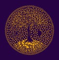 The tree of life and the stars. White symbolic picture on a blue background.