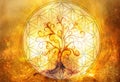 Tree of life symbol and flower of life and space background, yggdrasil. Royalty Free Stock Photo