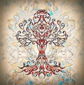 Tree of life symbol on structured ornamental background, yggdrasil Royalty Free Stock Photo