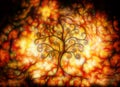 Tree of life symbol on structured ornamental background, yggdrasil. Fractal effect. Royalty Free Stock Photo