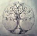 Tree of life symbol on structured ornamental background, yggdrasil. Fractal effect. Royalty Free Stock Photo