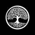 Tree of Life White on Black Circle Royalty Free Stock Photo