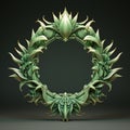 Rococo Digital Aloe Vera Wreath: Intricate Dark Green Scrolling Pattern