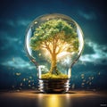 A tree in a light bulb. Green energy. Energy efficiency. Caring for nature