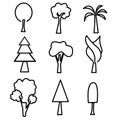 Tree line icon. Naturally beautiful symbol, wooden trunk and outline branches for map. forest, park and garden tree flat signs col