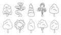 Tree line icon set coloring book eco plant forest