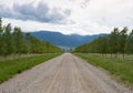 Tree Lined Gravel Road Heading to the Mountains Royalty Free Stock Photo