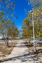 Tree lined paved trail Tom Hanafan River`s Edge Plaza Council Bluffs Iowa