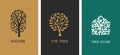 Tree logo collection. Luxury logo templates . Tree of life branch with leaves, green house, nature concept