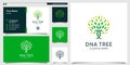 Tree logo with cool DNA line art style and business card design template, Premium Vector Royalty Free Stock Photo